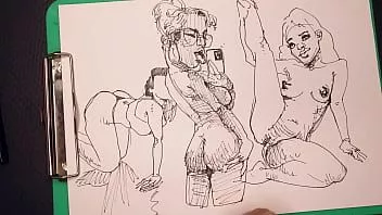 play Artis porno di tempat kerja, menggambar gadis seksi, membuat sketsa dengan cepat